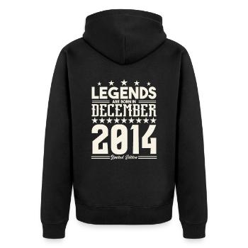 Legenden werden im Dezember 2014 geboren.Geschenkjubiläum - Unisex Premium Bio Zip Hoodie - Schwarz - Hinten - Nico (187cm)