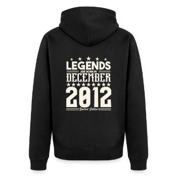 Legenden werden im Dezember 2012 geboren.Geschenkjubiläum - Unisex Premium Bio Zip Hoodie - Schwarz - Hinten - Nico (187cm)