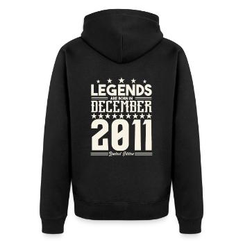 Legenden werden im Dezember 2011 geboren.Geschenkjubiläum - Unisex Premium Bio Zip Hoodie - Schwarz - Hinten - Nico (187cm)