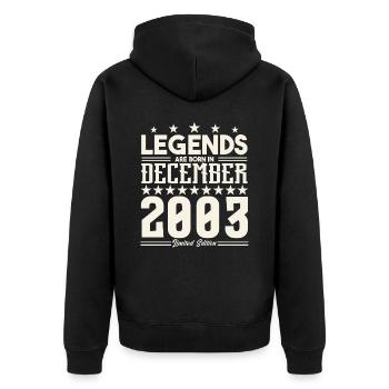 Legenden werden im Dezember 2003 geboren.Geschenkjubiläum - Unisex Premium Bio Zip Hoodie - Schwarz - Hinten - Nico (187cm)