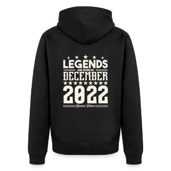 Legenden werden im Dezember 2022 geboren.Geschenkjubiläum - Unisex Premium Bio Zip Hoodie - Schwarz - Hinten - Nico (187cm)
