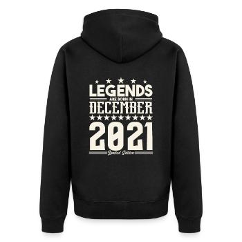Legenden werden im Dezember 2021 geboren.Geschenkjubiläum - Unisex Premium Bio Zip Hoodie - Schwarz - Hinten - Nico (187cm)