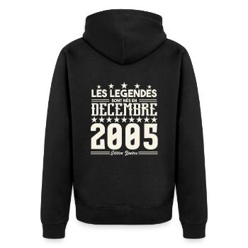 Les Légendes Sont Nés En Décembre 2005, Cadeau. - Veste à capuche bio Premium Unisexe - noir - Dos - Nico (187cm)