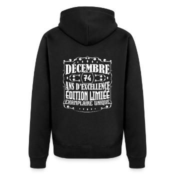 Décembre 74 ans ,Idée Cadeau anniversaire - Veste à capuche bio Premium Unisexe - noir - Dos - Nico (187cm)