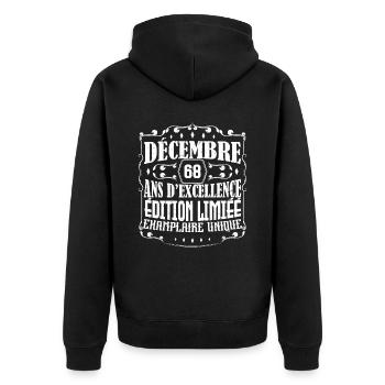 Décembre 68 ans ,Idée Cadeau anniversaire - Veste à capuche bio Premium Unisexe - noir - Dos - Nico (187cm)