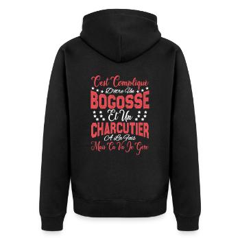 c'est compliqué d'être un Bogosse et un Charcutier - Veste à capuche bio Premium Unisexe - noir - Dos - Nico (187cm)