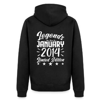 Geboren im Januar 2014. Geburtstagsgeschenk. - Unisex Premium Bio Zip Hoodie - Schwarz - Hinten - Nico (187cm)