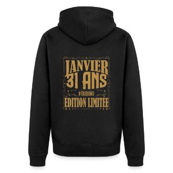 Janvier 31 ans. Cadeau 31 ans janvier anniversaire - Veste à capuche bio Premium Unisexe - noir - Dos - Nico (187cm)