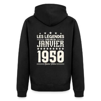 cadeau d'anniversaire janvier 1950. Janvier 1950. - Veste à capuche bio Premium Unisexe - noir - Dos - Nico (187cm)