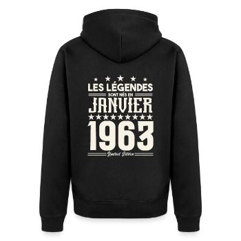 cadeau d'anniversaire janvier 1963. Janvier 1963. - Veste à capuche bio Premium Unisexe - noir - Dos - Nico (187cm)