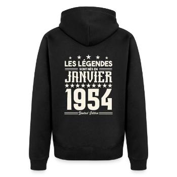 cadeau d'anniversaire janvier 1954. Janvier 1954. - Veste à capuche bio Premium Unisexe - noir - Dos - Nico (187cm)