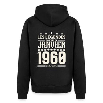 cadeau d'anniversaire janvier 1960. Janvier 1960. - Veste à capuche bio Premium Unisexe - noir - Dos - Nico (187cm)