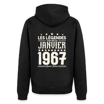 cadeau d'anniversaire janvier 1967. Janvier 1967. - Veste à capuche bio Premium Unisexe - noir - Dos - Nico (187cm)
