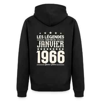 cadeau d'anniversaire janvier 1966. Janvier 1966. - Veste à capuche bio Premium Unisexe - noir - Dos - Nico (187cm)