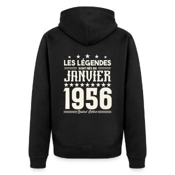 Geburtstagsgeschenk Januar 1956. Januar 1956. - Unisex Premium Bio Zip Hoodie - Schwarz - Hinten - Nico (187cm)