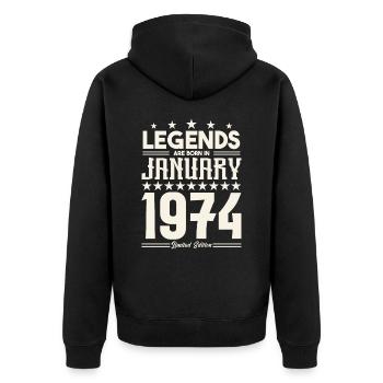 Geschenklegende Januar 1974. Geschenk Januar 1974. - Unisex Premium Bio Zip Hoodie - Schwarz - Hinten - Nico (187cm)