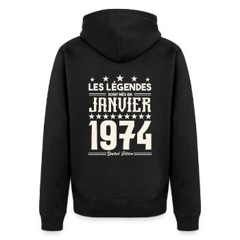 cadeau d'anniversaire janvier 1974. Janvier 1974. - Veste à capuche bio Premium Unisexe - noir - Dos - Nico (187cm)