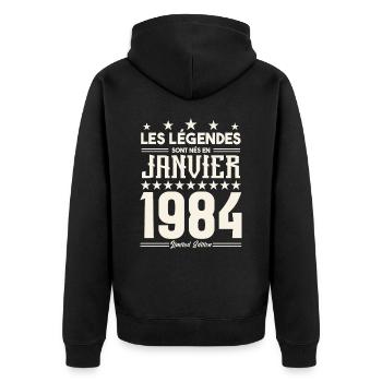 cadeau d'anniversaire janvier 1984. Janvier 1984. - Veste à capuche bio Premium Unisexe - noir - Dos - Nico (187cm)