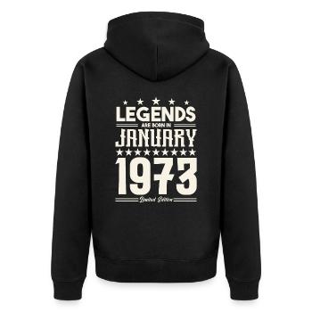 Geschenklegende Januar 1973. Geschenk Januar 1973. - Unisex Premium Bio Zip Hoodie - Schwarz - Hinten - Nico (187cm)