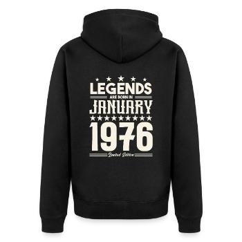 Cadeau Légende Janvier 1976. cadeau janvier 1976. - Veste à capuche bio Premium Unisexe - noir - Dos - Nico (187cm)