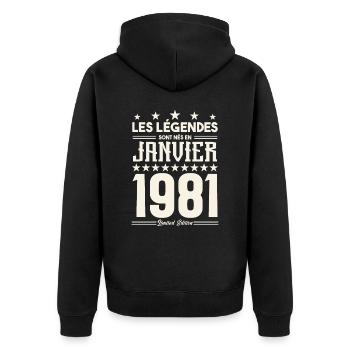 cadeau d'anniversaire janvier 1981. Janvier 1981. - Veste à capuche bio Premium Unisexe - noir - Dos - Nico (187cm)
