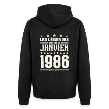 cadeau d'anniversaire janvier 1986. Janvier 1986. - Veste à capuche bio Premium Unisexe - noir - Dos - Nico (187cm)