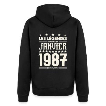 cadeau d'anniversaire janvier 1987. Janvier 1987. - Veste à capuche bio Premium Unisexe - noir - Dos - Nico (187cm)