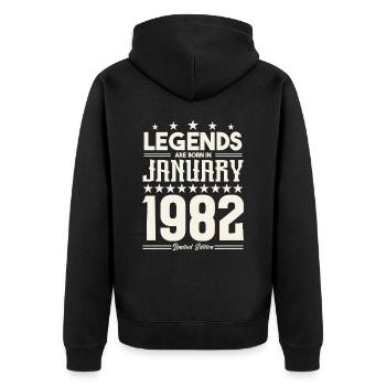 Cadeau Légende Janvier 1982. cadeau janvier 1982. - Veste à capuche bio Premium Unisexe - noir - Dos - Nico (187cm)