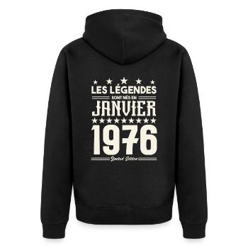 cadeau d'anniversaire janvier 1976. Janvier 1976. - Veste à capuche bio Premium Unisexe - noir - Dos - Nico (187cm)