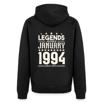 Cadeau Légende Janvier 1994. cadeau janvier 1994. - Veste à capuche bio Premium Unisexe - noir - Dos - Nico (187cm)