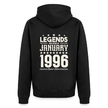 Geschenklegende Januar 1996. Geschenk Januar 1996. - Unisex Premium Bio Zip Hoodie - Schwarz - Hinten - Nico (187cm)