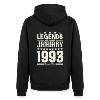 Cadeau Légende Janvier 1993. cadeau janvier 1993. - Veste à capuche bio Premium Unisexe - noir - Dos - Nico (187cm)