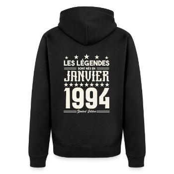 cadeau d'anniversaire janvier 1994. Janvier 1994. - Veste à capuche bio Premium Unisexe - noir - Dos - Nico (187cm)