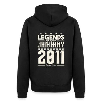 A2Gift Legend January 2011. Gift January 2011 - Unisex Premium Organic Zip Hoodie - black - Back - Nico (187cm)