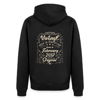 Jahrgang geboren im Februar 2017 Jubiläum Februar - Unisex Premium Bio Zip Hoodie - Schwarz - Hinten - Nico (187cm)