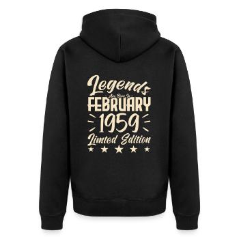 Geboren im Februar 1959. Geburtstagsgeschenk. - Unisex Premium Bio Zip Hoodie - Schwarz - Hinten - Nico (187cm)