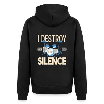 Ich zerstöre das Schweigen. Geschenkschlagzeuger, Geschenkmusiker - Unisex Premium Bio Zip Hoodie - Schwarz - Hinten - Nico (187cm)