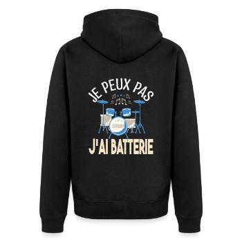 Je peux pas j'ai batterie. Cadeau batteur Musicien - Veste à capuche bio Premium Unisexe - noir - Dos - Nico (187cm)