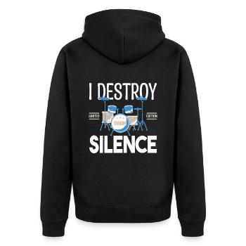 Ich zerstöre das Schweigen. Geschenkschlagzeuger, Geschenkmusiker - Unisex Premium Bio Zip Hoodie - Schwarz - Hinten - Nico (187cm)