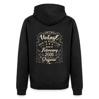 Vintage Born in February 2000 Anniversary February - Unisex Premium Organic Zip Hoodie - black - Back - Nico (187cm)