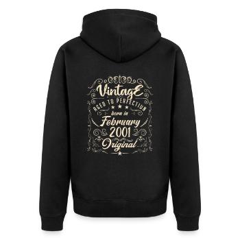 Jahrgang Geboren im Februar 2001 Geburtstag Februar - Unisex Premium Bio Zip Hoodie - Schwarz - Hinten - Nico (187cm)
