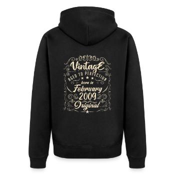 Vintage Né(e) en Février 2009 anniversaire février - Veste à capuche bio Premium Unisexe - noir - Dos - Nico (187cm)