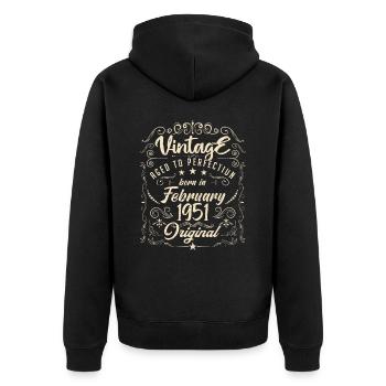 Vintage geboren im Februar 1951 Geburtstag Februar - Unisex Premium Bio Zip Hoodie - Schwarz - Hinten - Nico (187cm)