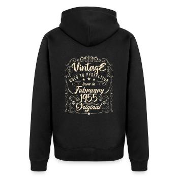 Vintage Né(e) en Février 1955 anniversaire février - Veste à capuche bio Premium Unisexe - noir - Dos - Nico (187cm)