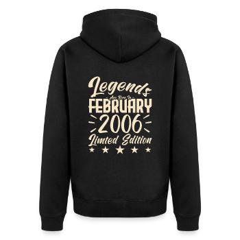 Geboren im Februar 2006. Geburtstagsgeschenk. - Unisex Premium Bio Zip Hoodie - Schwarz - Hinten - Nico (187cm)