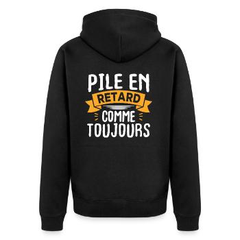 Pile en retard comme toujours - Veste à capuche bio Premium Unisexe - noir - Dos - Nico (187cm)