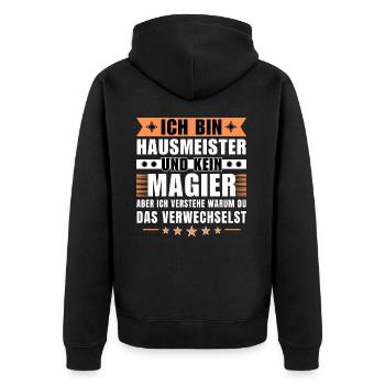 Ich bin Hausmeister und kein Magier - Unisex Premium Bio Zip Hoodie - Schwarz - Hinten - Nico (187cm)