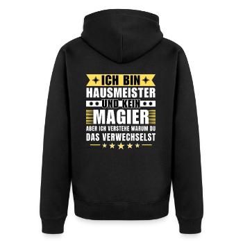 Ich bin Hausmeister und kein Magier - Unisex Premium Bio Zip Hoodie - Schwarz - Hinten - Nico (187cm)