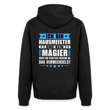 Ich bin Hausmeister und kein Magier - Unisex Premium Bio Zip Hoodie - Schwarz - Hinten - Nico (187cm)