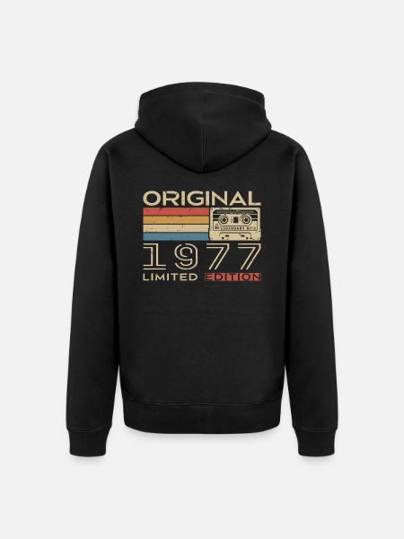 Cadeau Anniversaire 1977 Rétro 1977 - Vintage 1977 - Veste à capuche bio Premium Unisexe - noir